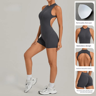 Women's Gym Workout Jumpsuit Half-zip
