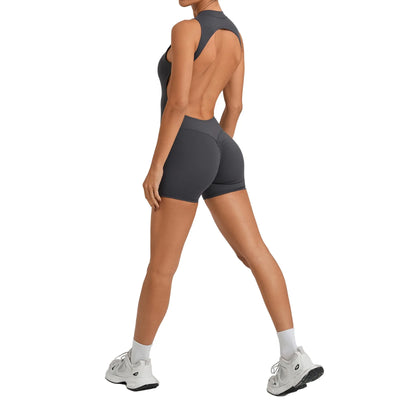 Women's Gym Workout Jumpsuit Half-zip