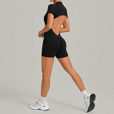 Women's Gym Workout Jumpsuit Half-zip