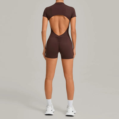 Women's Gym Workout Jumpsuit Half-zip
