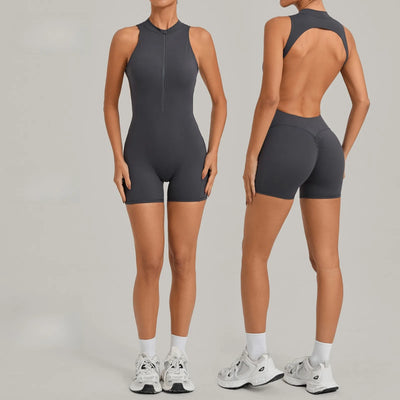 Women's Gym Workout Jumpsuit Half-zip
