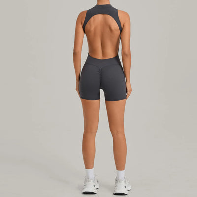 Women's Gym Workout Jumpsuit Half-zip