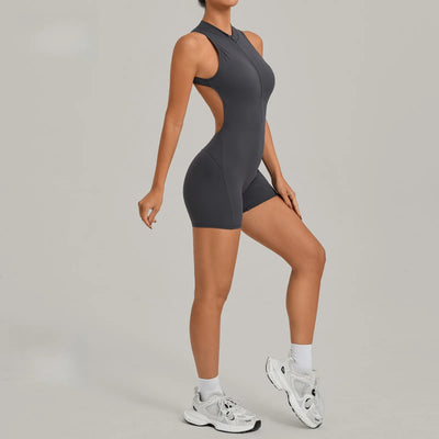 Women's Gym Workout Jumpsuit Half-zip
